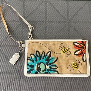 Coach Burlap Flower/Bumblebee Wristlet